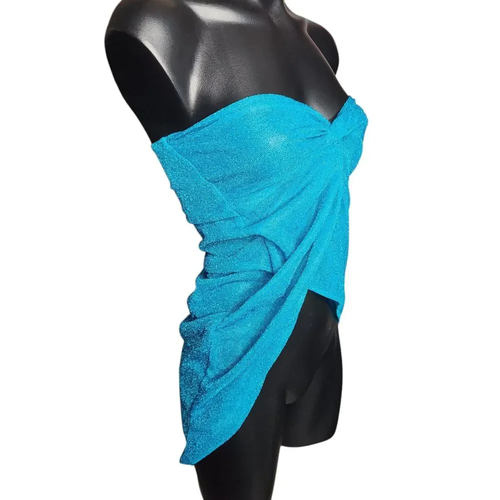 Prettylittlething 2 Way Beach Skirt Top Cover Up Size XS Glitter Knot Front